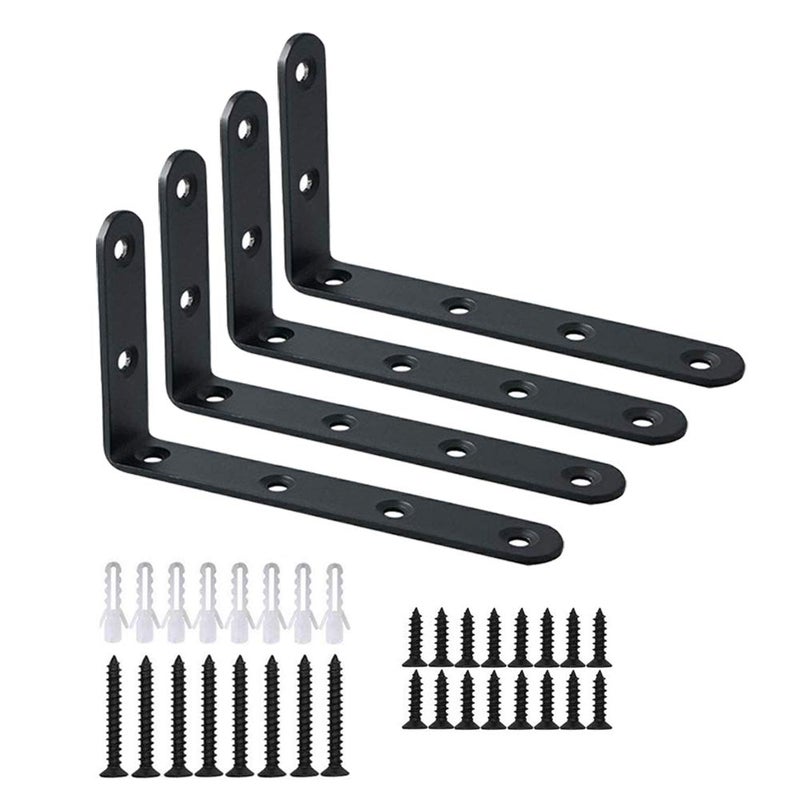 WINKER Corner Brace 4 Pcs Shelf Bracket Heavy Duty Black Steel L Corner Brace, Decorative Joint Angle Bracket for Shelf 5 InchX3 Inch Shelves Wall Hanging Bracket with Screws (125X75mm(5 InchX3 Inch)(4PCS) - Image 1